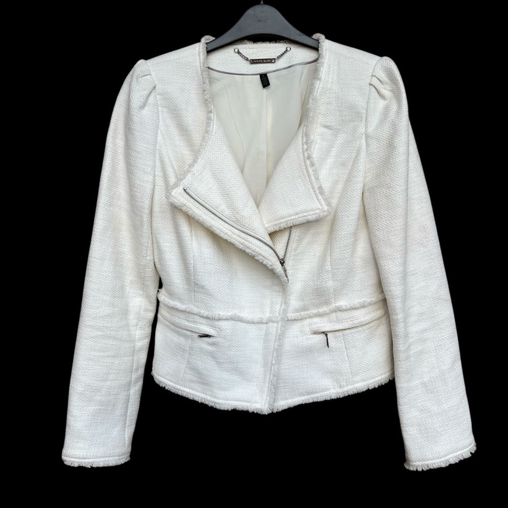 White House Black Market Cream Tweed Moto Jacket